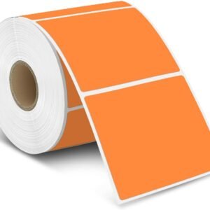 iEager Orange Square Thermal Label Stickers, 3" x 3" Self-Adhesive Square Direct Thermal Labels with Perforation Line