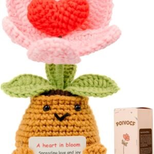 Handmade Crochet Tulip Flower with Heart of Love, Joy & Encouragement – Positive Emotional Support Present for Mom, Women