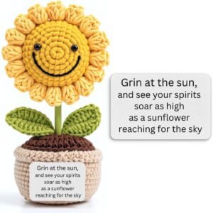 Handmade Crochet Sunflower with Smile – Positive Emotional Support Gift for Women, Mom
