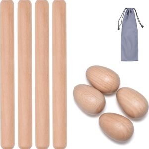 8 Pcs Musical Percussion Instrument Set, Includes 4 Pcs 8 Inch Rhythm Sticks Wood Claves and 4 Pcs Wood Egg Shakers