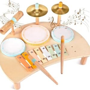 Baby Drum with Xylophone,Musical Instruments Toy, Kids Wooden Montessori Toys Birthday Gift for Boys Girls