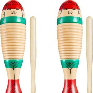 2 Pieces Colorful Fish Shaped Guiro Instrument Latin Percussion Musical Wooden Frog Instrument Musical Percussion for Adults Kids with Rhythm Sticks