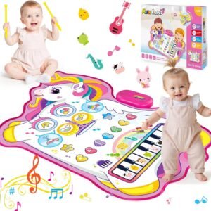 "Unicorn Musical Mat for 1 2 3 Year Old Girls, 3 in 1 Piano Drum Mat Unicorn Gifts for 1-3 Year Old Girls, Toddler Toys 1st Birthday Presents for Kids Early Educational Music Toys "
